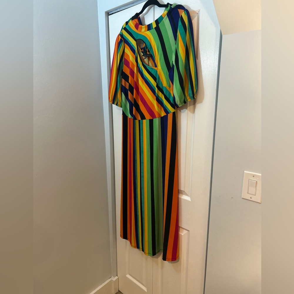 Eloquii Rainbow Stripe Maxi Dress Size 18 Open Back Halter Tie - Picture 2 of 6